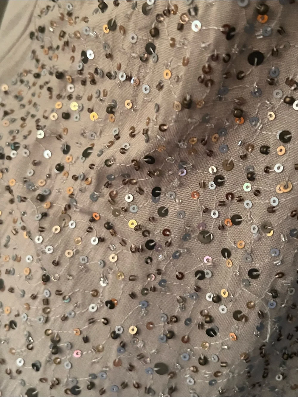 Michael Kors sequin & bead embellished taupe tank top L